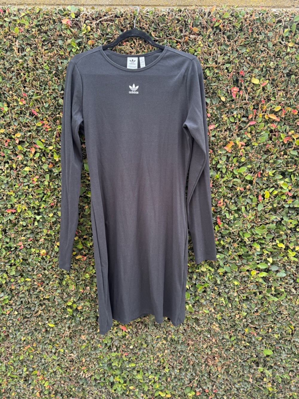 adidas Black Long Sleeve Slim Crewneck Dress with Trefoil